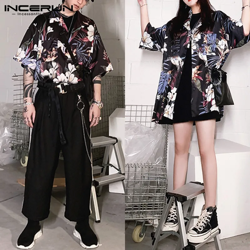 INCERUN Men Floral Short Sleeve Shirts Summer Vacation Loose Lapel Shirt Man Hawaiian Beach Tops Casual Japanese Kimono Camisa INCERUN Men Floral Short Sleeve Shirts Summer Vacation Loose Lapel Shirt Man Hawaiian Beach Tops Casual Japanese Kimono Camisa