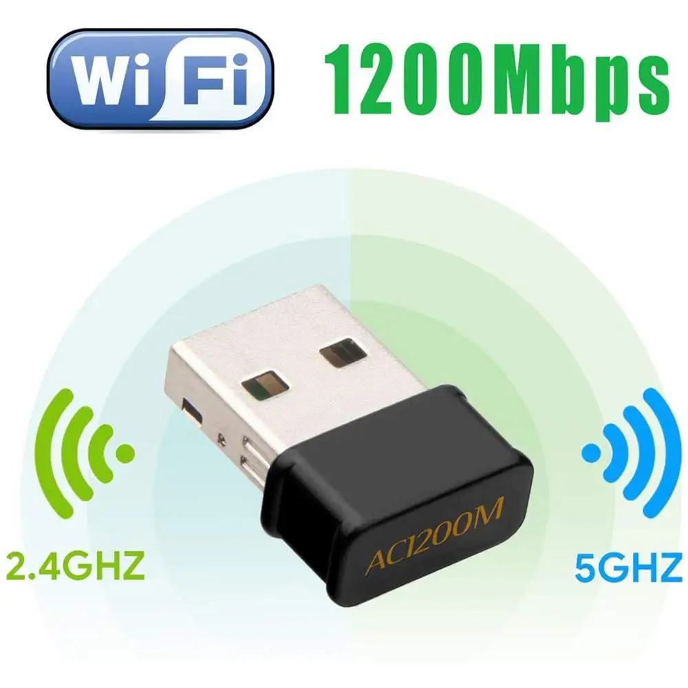 Wireless WiFi Adapter 1200Mbps USB3.0 Dongle 2.4G/5G Long Range Stable Signal Network for Windows XP/10/8//7/Visa/ Mac10.6-10.13 