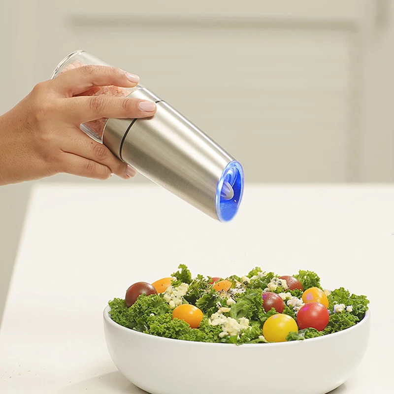 LED Gravity Salt Pepper Grinder Electric Automatic Battery Operated Shaker Tool