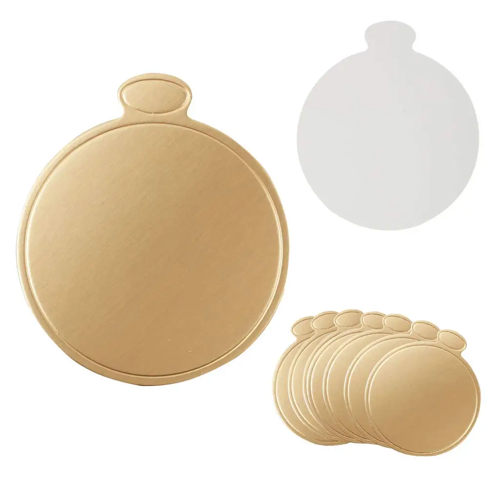 100pcs/pack Cake Cardboard Mini Cake Boards Cupcake Dessert Tray Multi Shape Paper Golden Base Pastry Decorative Kit Party