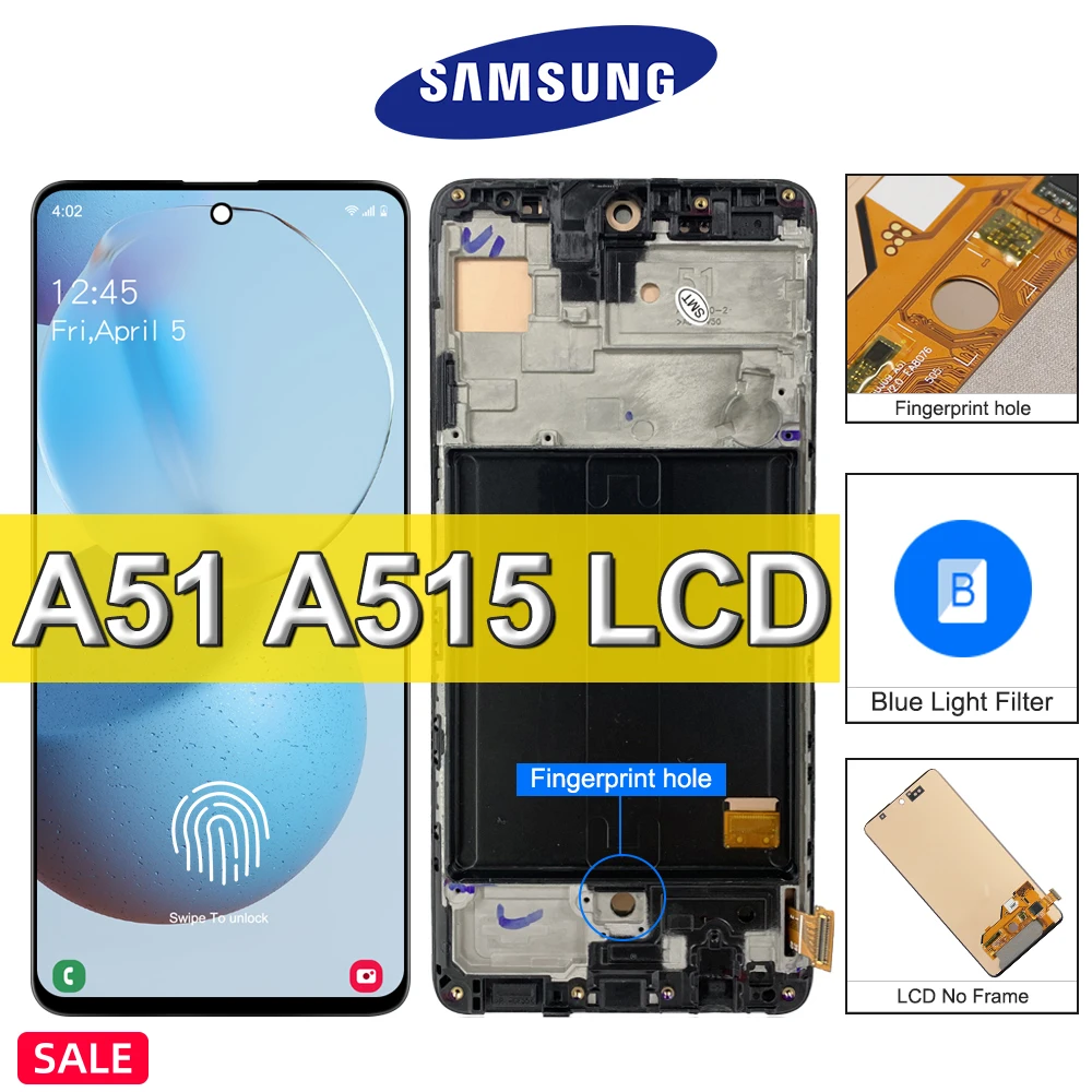 6.5" Super Amoled For Samsung Galaxy A51 Lcd Display With Fingerprint, Touch Screen Digitizer Galaxy A515f Sm-a515f/ds,a515f/dsn - Mobile Phone Lcd Screens - AliExpress