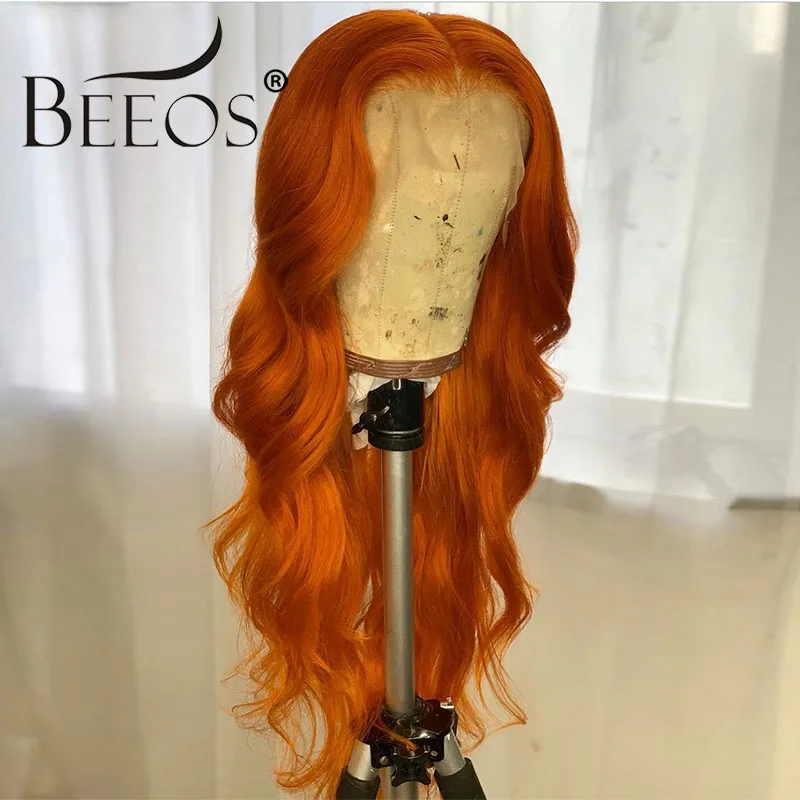 13*6 глубокая часть кружева фронта человеческих волос парик тело волна оранжевый цвет человеческих волос отбеленные узлы перуанские прямые волосы