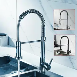 Spring Faucet Kitchen  Pull out Side Sprayer Dual Spout Single Handle Mixer Tap Sink Faucet 360 Rotation Kitchen Faucets