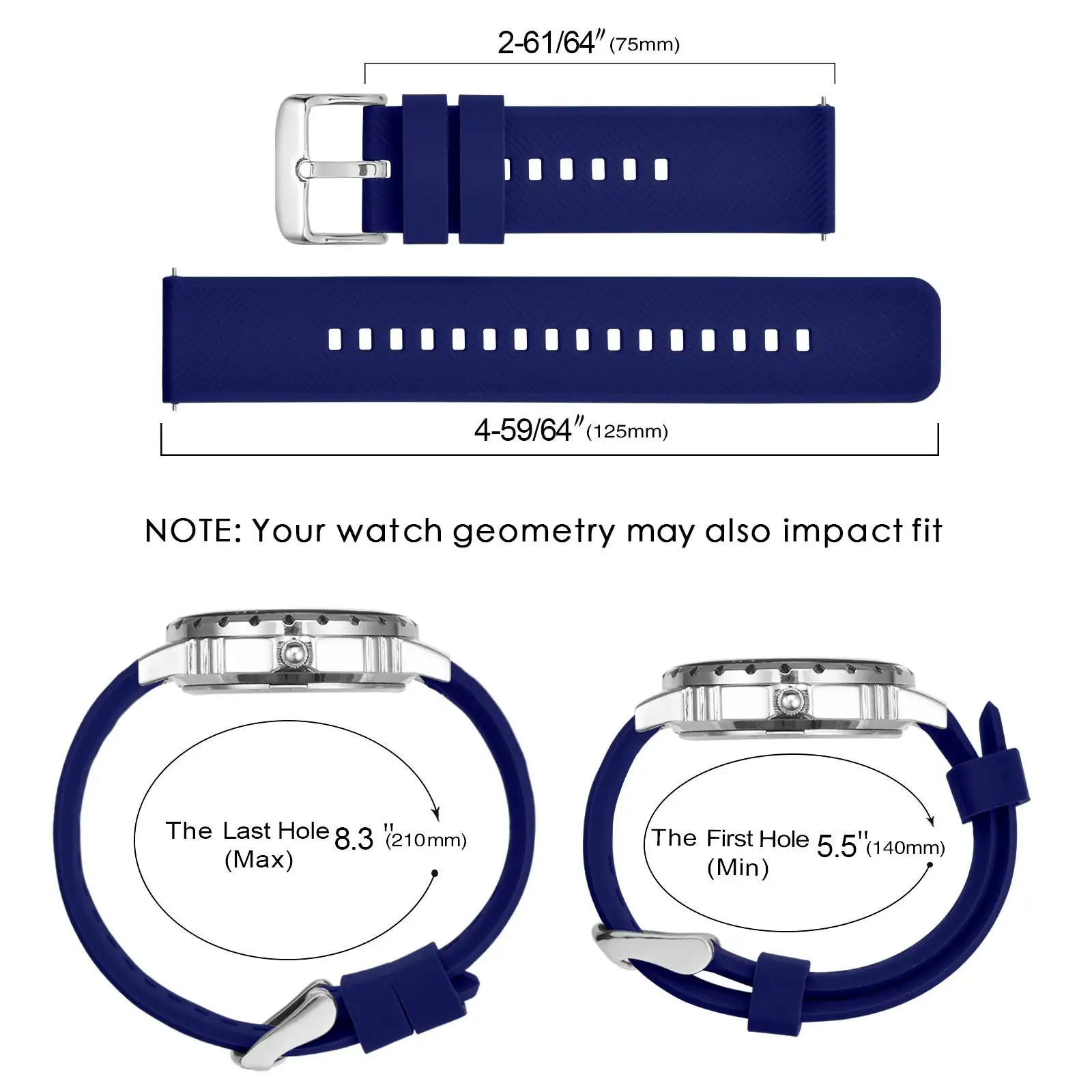 BISONSTRAP Watchband 18mm~22mm Silicone Watch Strap Men Women Replacement Band Rubber Bracelet Stainless Buckle