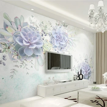 

Custom Wallpaper 3D Light Purple Fresh Watercolor Mural 3D Stereo Fleshy Plants Wall Sticker Living Room Self-Adhesive Wallpaper