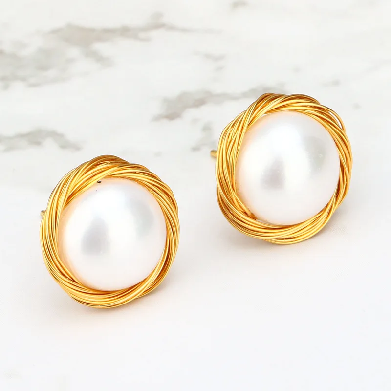 LouLeur 8-9mm/11-12mm Natural Big Pearl Earrings 14K Gold Line Genuine 925 Silver Stud Earrings for Women Wedding Fine Jewelry