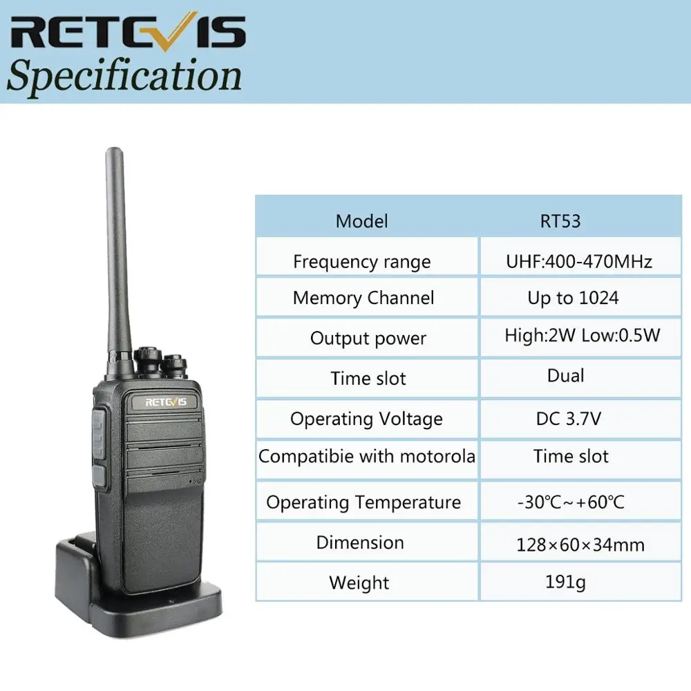 Retevis RT53 DMR Digital Walkie Talkie UHF DMO VOX Digital Analog Two Way Radio Comunicador Transceiver 4