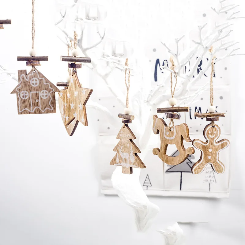 

1PC Wooden Ornament Christmas Tree Decoration Hanging Pendant Xmas Party Decor for Home Kids Gift Animal 2020 New Year
