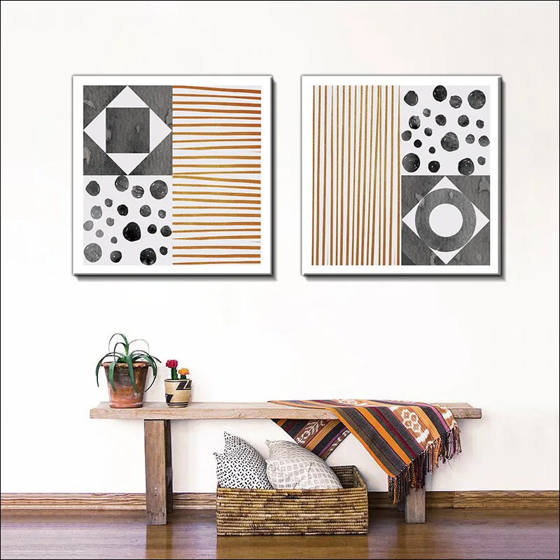 

Modern Black-and-white Style Geometric Graphics Poster Art Splicing Gray Line Canvas Painting Color Block Living Room Decorative