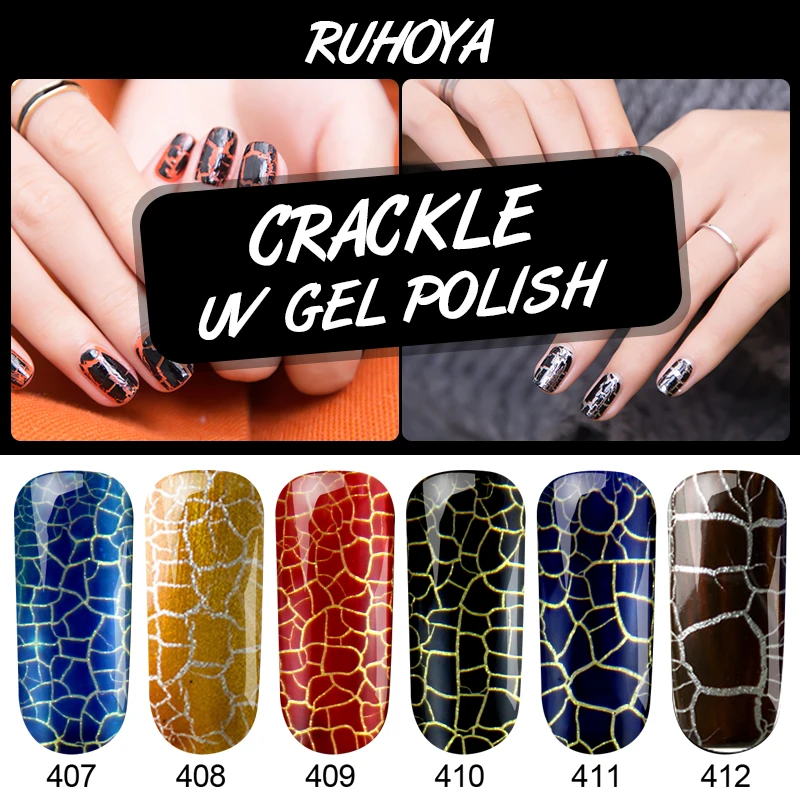 Ruhoya Crackle UV гель 12 цветов лак UV Led лампа Профессиональный Гель-лак для ногтей трещин гель-лаки для ногтей нужно верхнее и Базовое покрытие