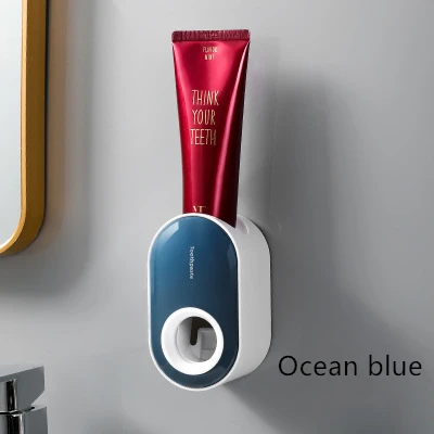 Y-kelin 2022 Toothpaste Dispenser Wall-Mounted Automatic Toothpaste Squeezer Toothpaste Holder For  Hole-Free Wall Hanging Ocean blue