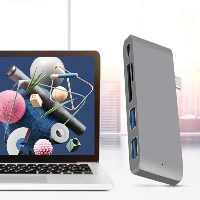 Multi Ports Type-C to USB-C Memory Card TF 2 USB3.0 5Gbps Type-C HUB Reader Silver Gray Aluminum CNC shell Silver New
