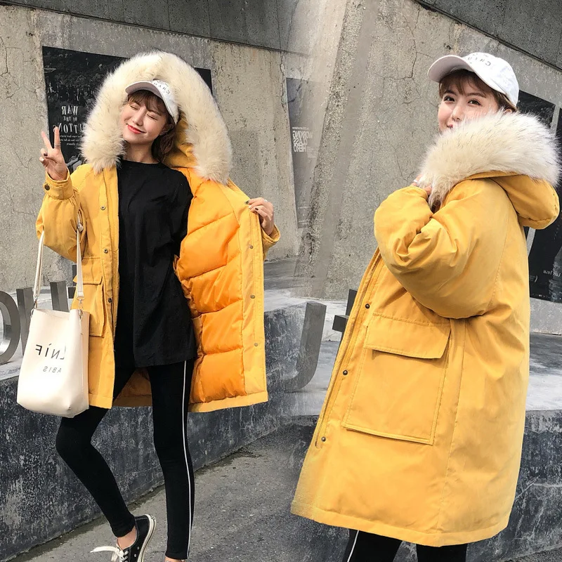 

Peach Skin Winter New Style down Jacket Cotton-padded Clothes Student Mid-length Loose-Fit Online Celebrity Thick Cotton-padded