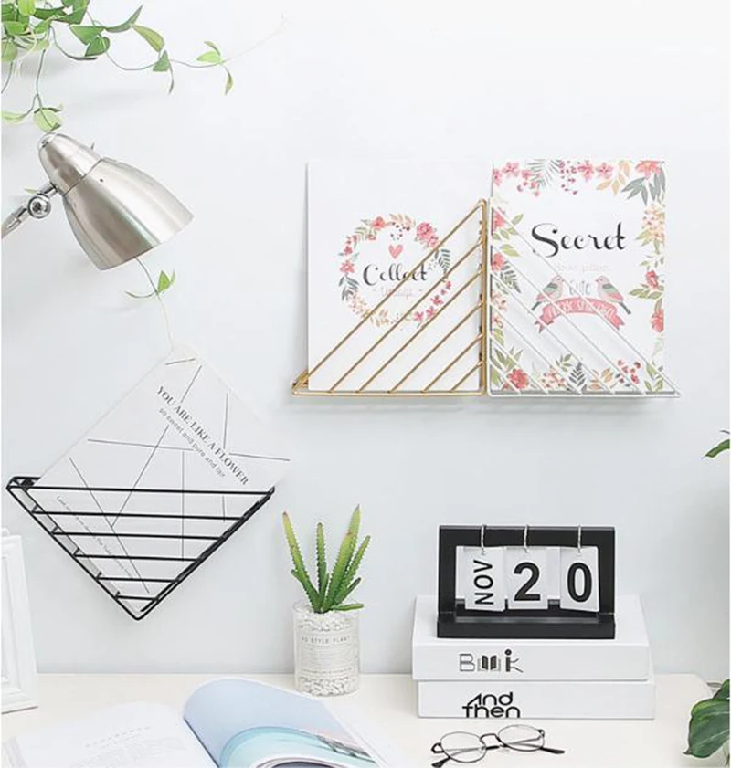 INS Triangular Iron Wall Storage Rack Shelf Wall-Mounted Hollow Bookshelf Decor Living Room Office Bedroom Decorative | Дом и сад