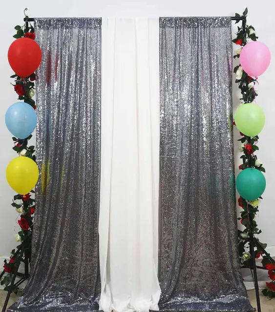 Grey Sequin Curtains 2 Panels 2ftx8ft Baby Shower Backdrops
