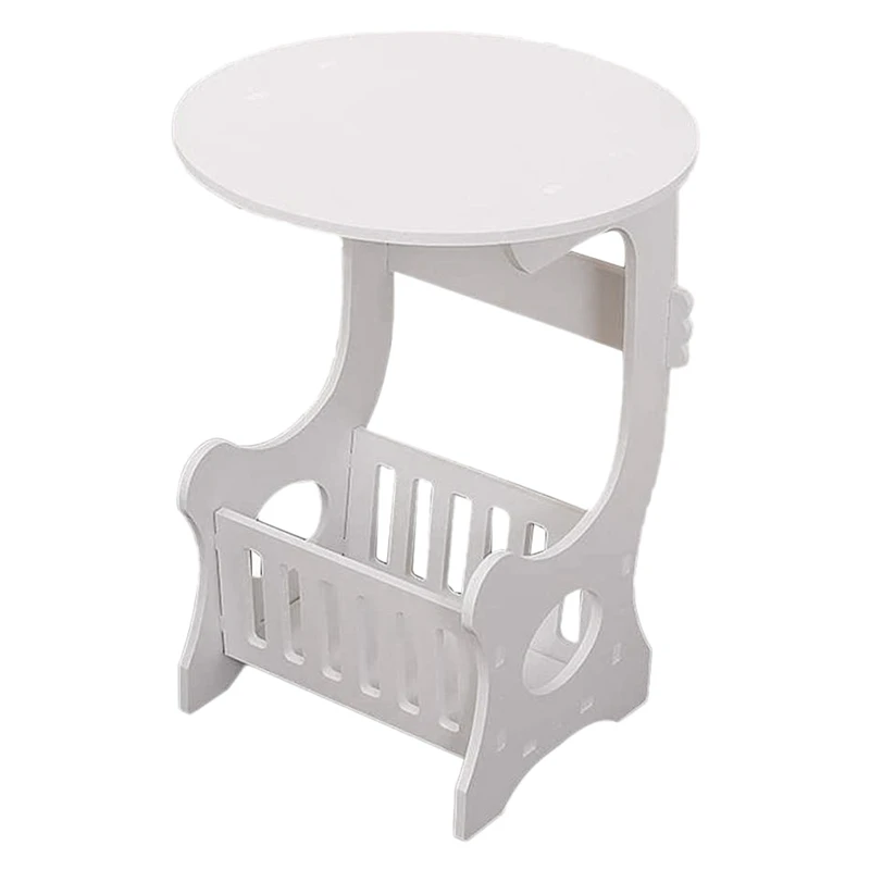 Mini Plastic Round Coffee Tea Table Home Living Room Storage Rack Bedside Table White, 
