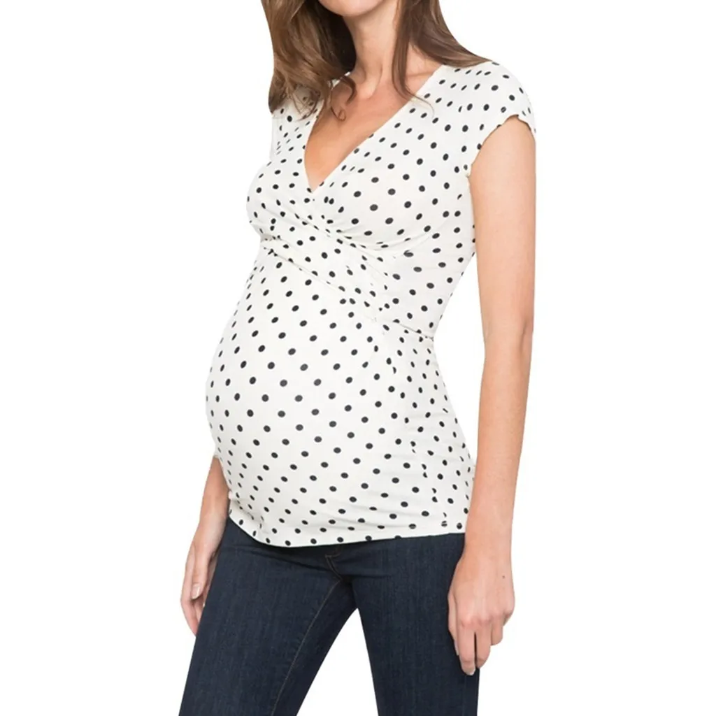 Womans tops clothing fashionable nursing Women's Comfy Short Sleeve Nursing Dot Print Top for Breastfeeding ropa embarazada@45