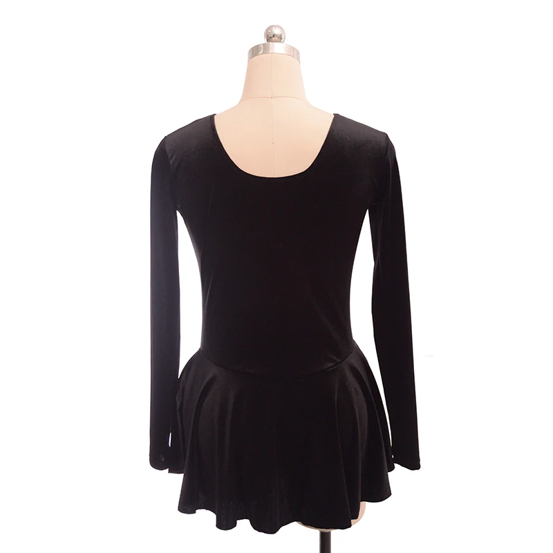 Costume Figure Skating Dress Women Kids Ice Skating Skirt Black Velvet Monochromatic Competition