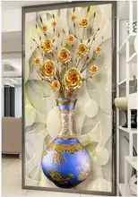 

3d wallpaper custom mural Golden rose flower color vase golden jade porch living room home decor photo wallpaper on the wall