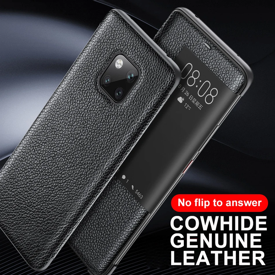 Genuine Leather Flip Cover Case Original Mirror Smart Touch View Wake Sleep Up Protection For Huawei Mate 20 Pro Mate 2Pro