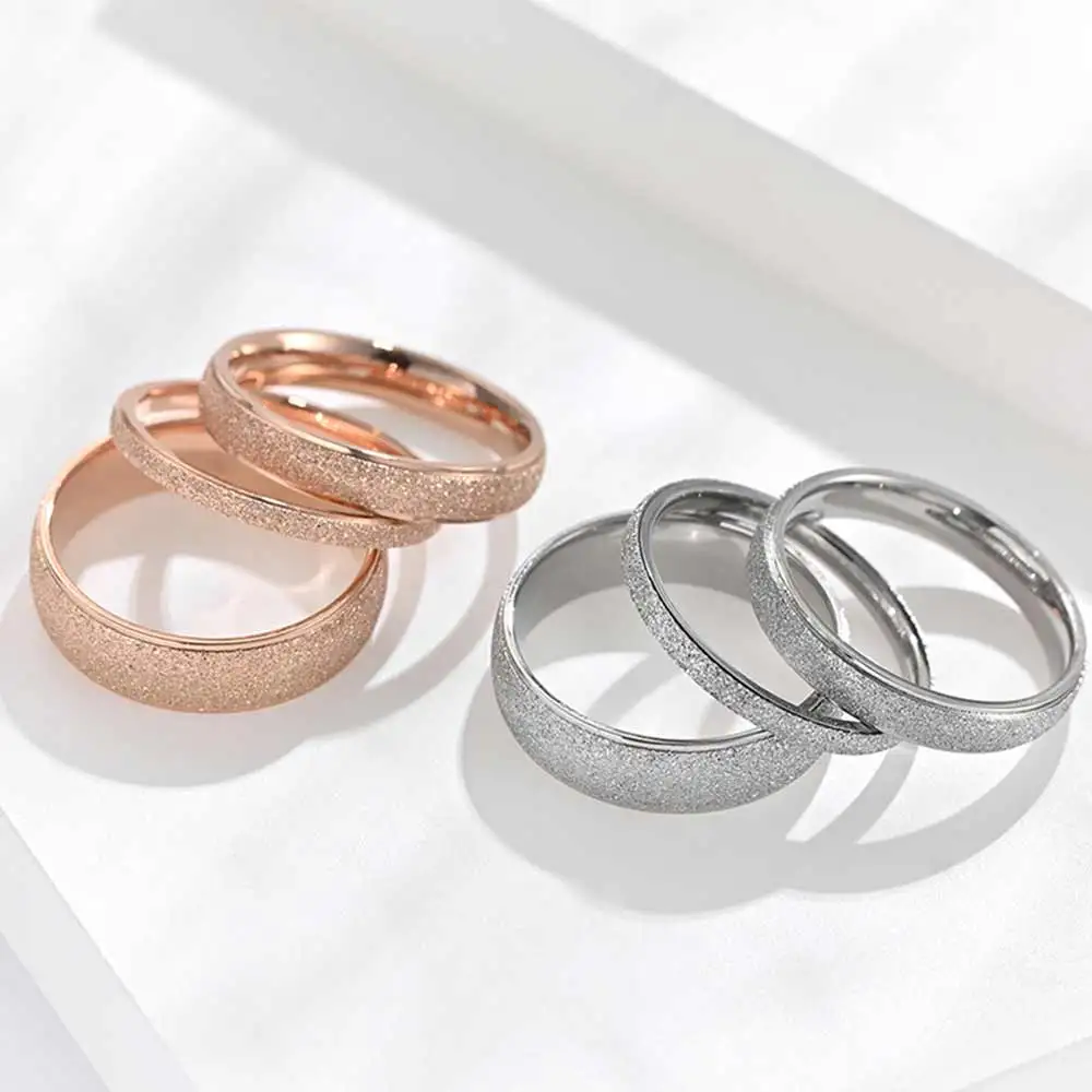 Fashion Jewelry Frosted Women Rings Stainless-Steel Rose-Gold-Color Girls 6mm for Us-Size