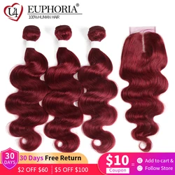 Burg Brazilian Remy Human Hair 3/4 Pcs Bundles With Closure 3 Bundles With Closure 4x4 Lace 99J Blonde 27 Body Wave EUPHORIA