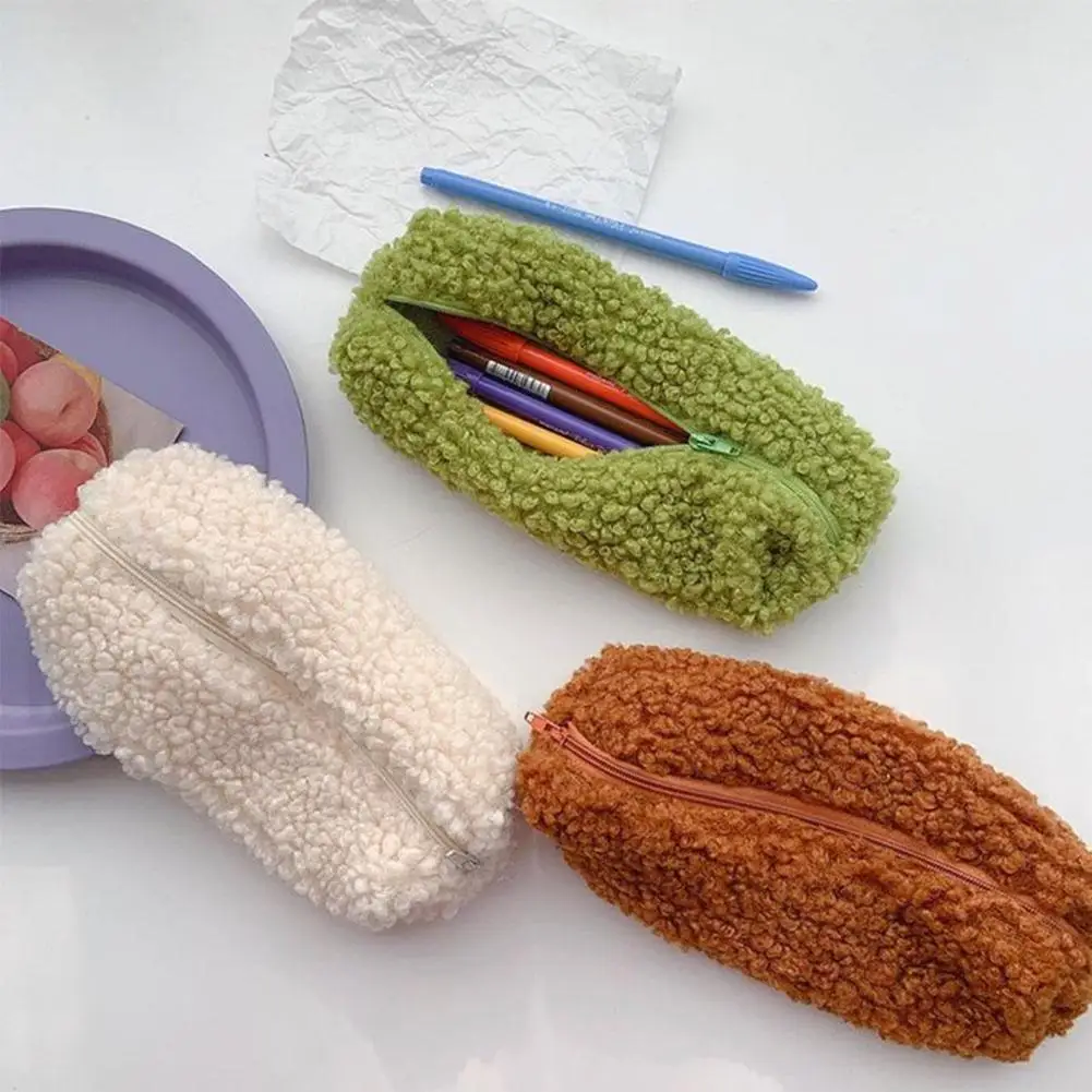

1Pcs Lambswool Pencil Case Pen Pouch Plush Kawaii Zipper Bags Cosmetic Make Up Organizer Pouch School Office Stationery Supplies
