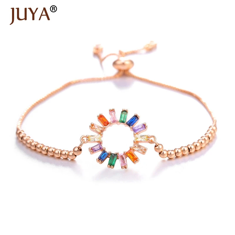 rose gold JUYA новейший дизайн микро паве животное Радужный цветной Кристалл Браслеты регулируемые ювелирные украшения с цепочкой для женщин Bileklik - Окраска металла: rose gold