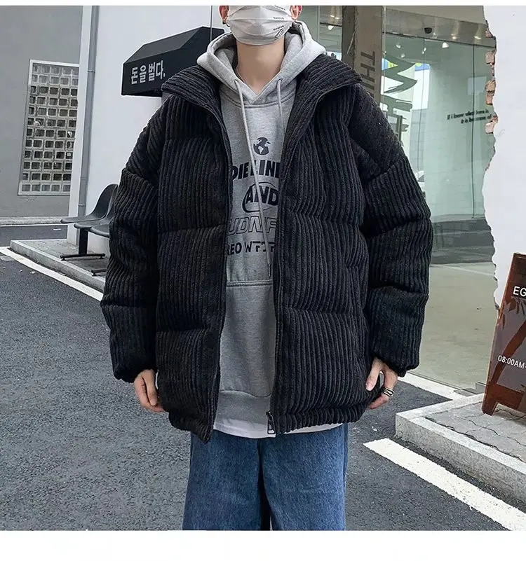 Casaco acolchoado estilo coreano masculino, jaqueta grossa