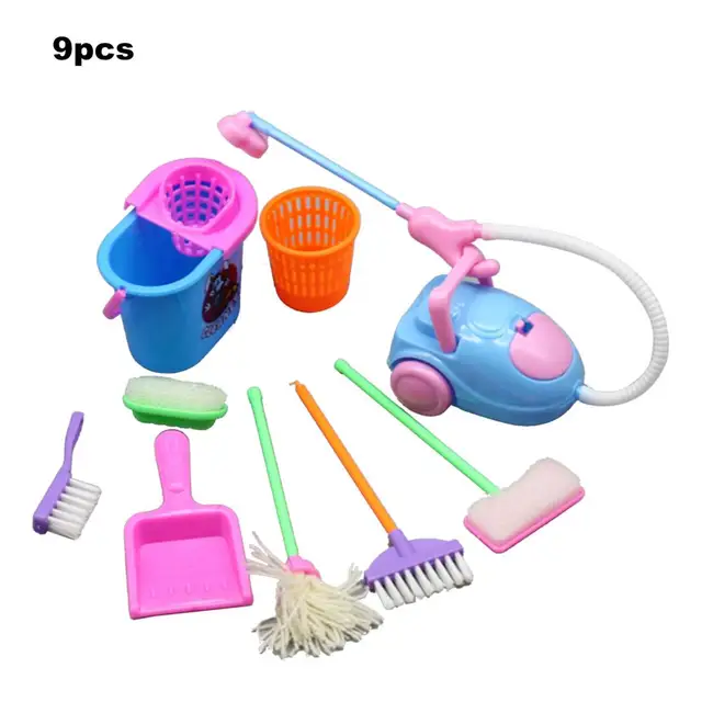 9pcs/set Dollhouse Toy Educational Mini Pretend Play Mop Broom Toys Cute Kids Cleaning Furniture Tools Kit House Clean Kids Toys 6
