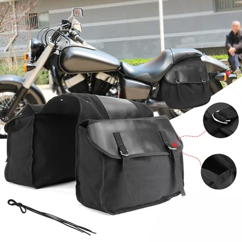 

Black Motorcycle Bag Capacity Canvas Saddle Leather Spare Set 38*13*28.6cm Ropes