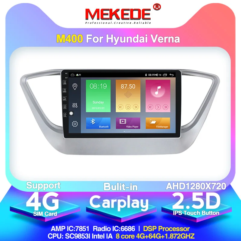 Mekede android10.0 4G+ 64G Автомобильный мультимедийный радио gps навигационный плеер для Solaris hyundai verna встроенный carplay 4G LTE
