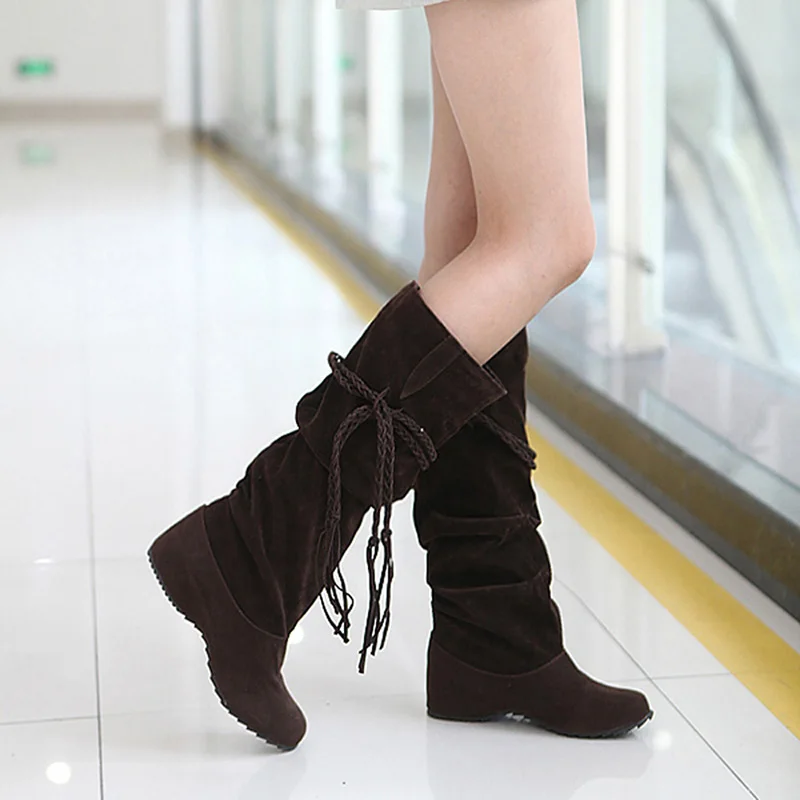Botas planas hasta la rodilla para mocasines flecos en 4 colores, talla grande 35 ~ 43, 2020 AliExpress Calzado