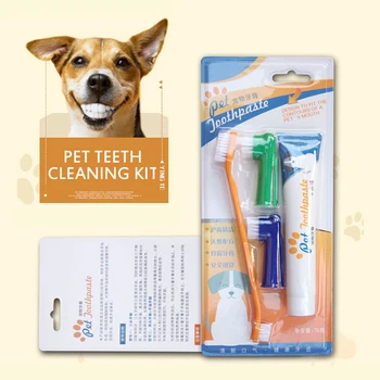 

4Pcs Pet Dog Cat Toothbrush Toothpaste Set Pet Healthy Edible Toothpaste Set Small Dog Cats Teeth Cleaning Bad Breath Brush