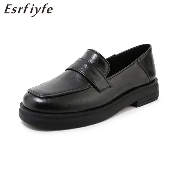 

ESRFIYFE 2020 New Brand Spring Summer Women Pumps Fashion Square Toe Black Casual Shoes Soft Leather Women Shoes Large Size 15