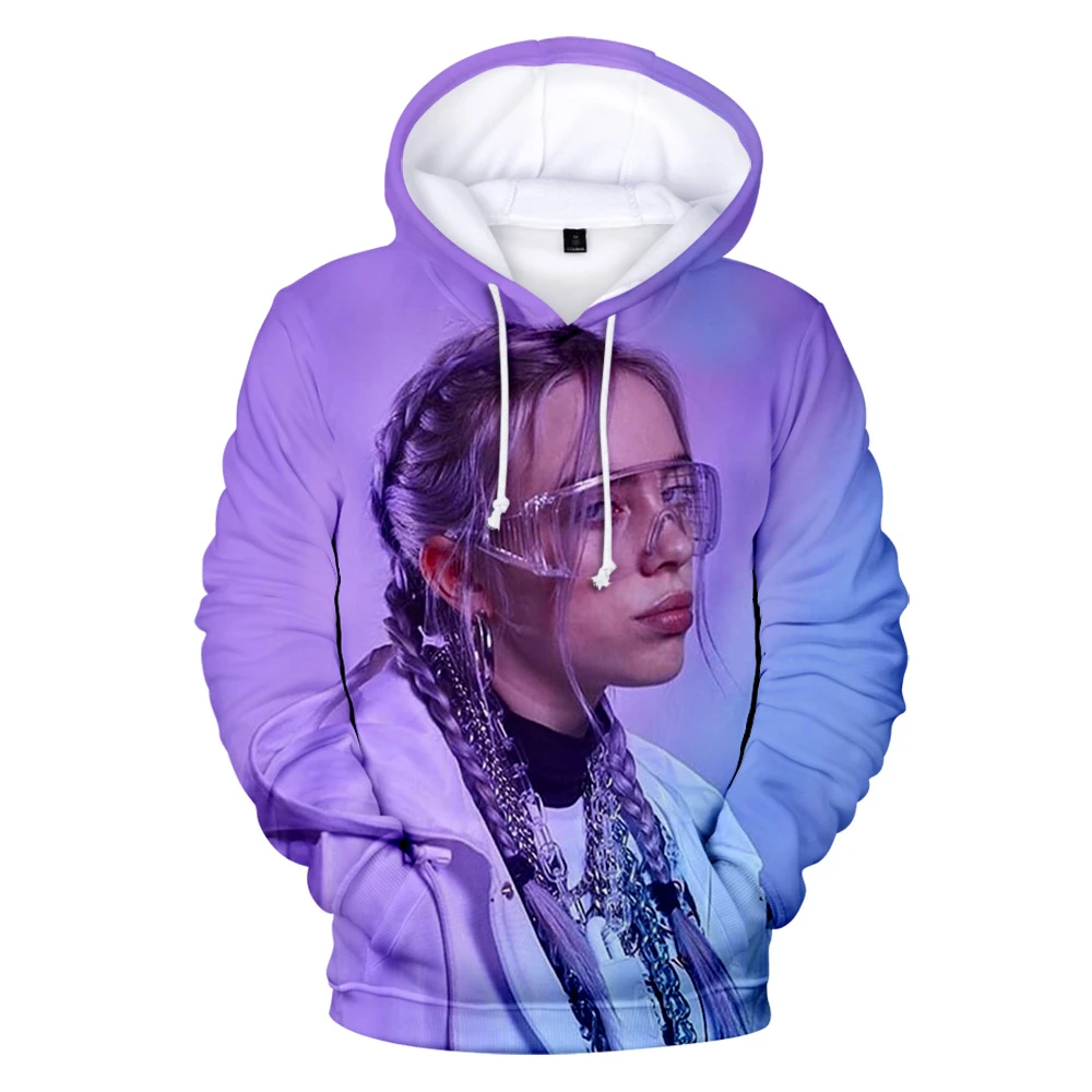 3D Fashion Billie Eilish Hoodie Harajuku Style Men's Pop Sweatshirt Hot Selling Singer Casual Jacket 3D Bright Pullover