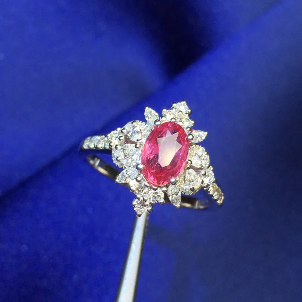 Сапфировое Кольцо 1.01ct Настоящее чистое 18 К БЕЛОЕ ЗОЛОТО ПРИРОДНЫЙ розовый сапфир падпарадша драгоценные камни 18 К золото бриллианты камень женское кольцо