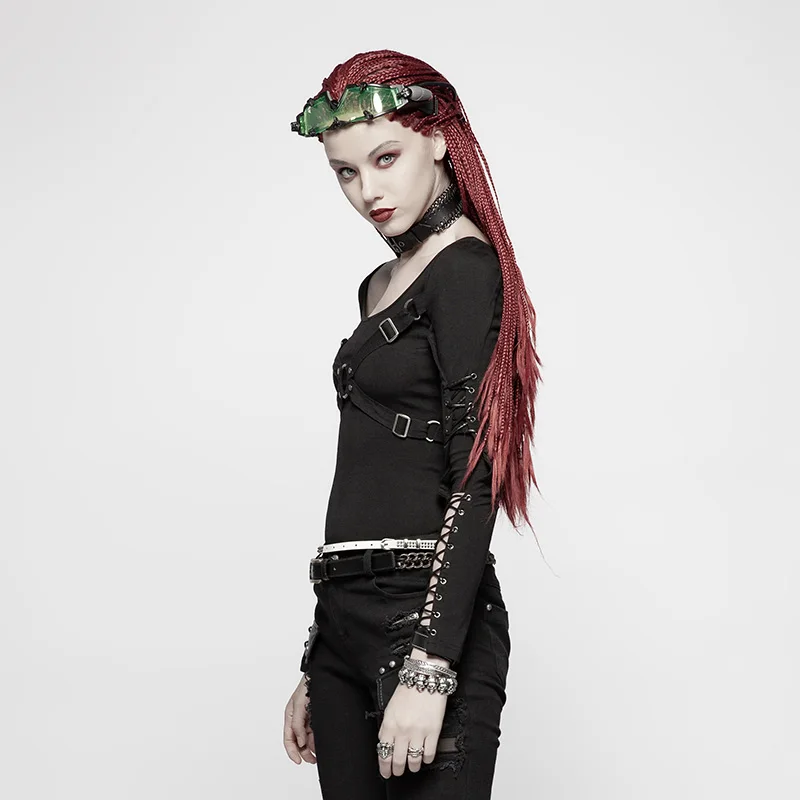PUNK RAVE Women's Black Punk Rock Hollow-out Long