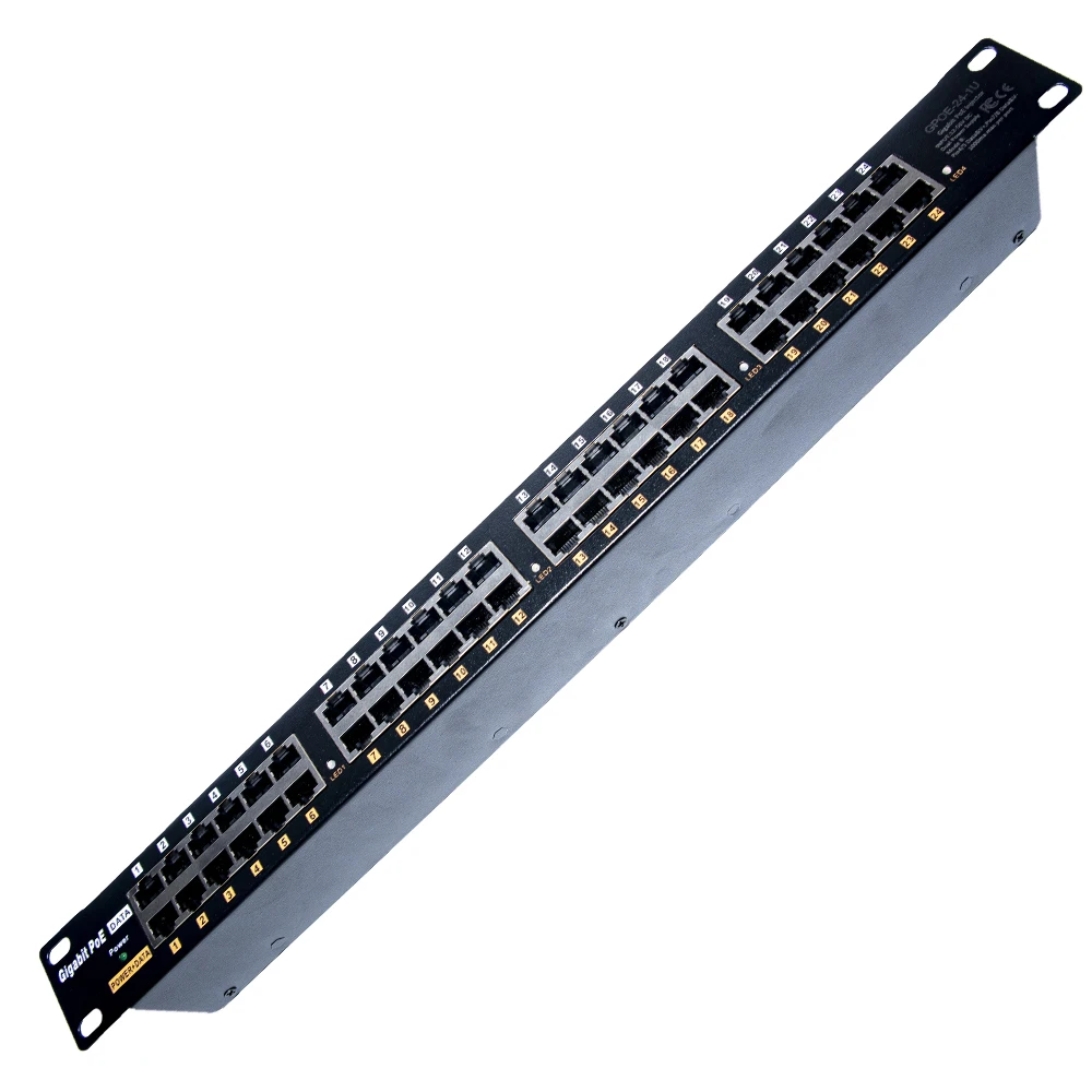 GPOE-24-1U балансировки нагрузки гигабитный poe-инжектор 24 порта с режимом B пассивное питание через ethernet панель-не включает в себя блок питания