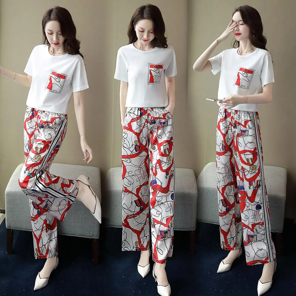 

Two-Piece Set Western Style by Age Trousers Korean-style 2019 Summer New Style WOMEN'S Dress Royal Sister Set-Style Elegant Loos