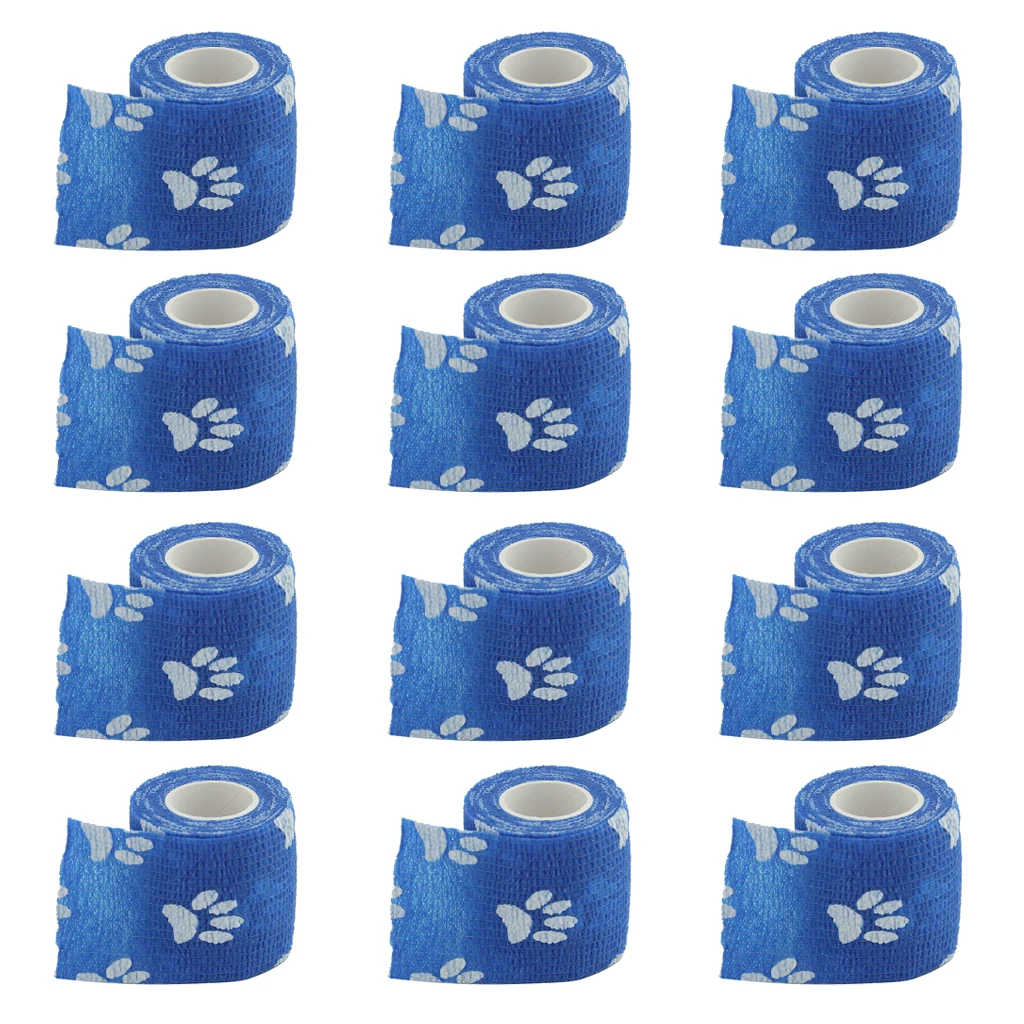 12 Rolls Cat Dog Pet Adhesive Bandage Tape First Aid Pet Care Wrap Non-woven for Home Office Gym Outdoor Sports Camping Use