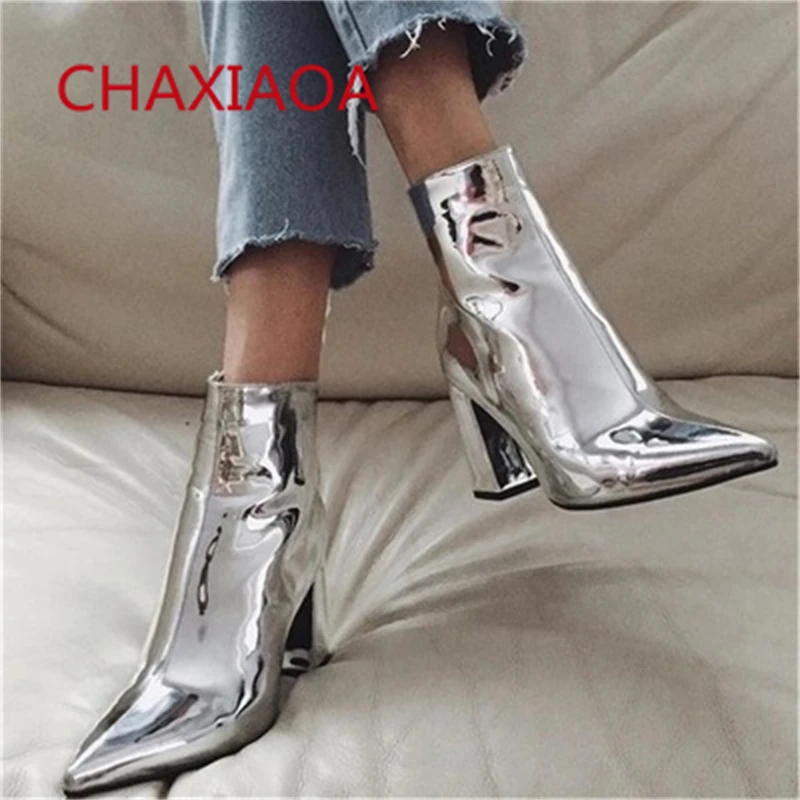 CHAXIAOA Модные женские ботильоны с лазерным рисунком сезон весна-осень острым