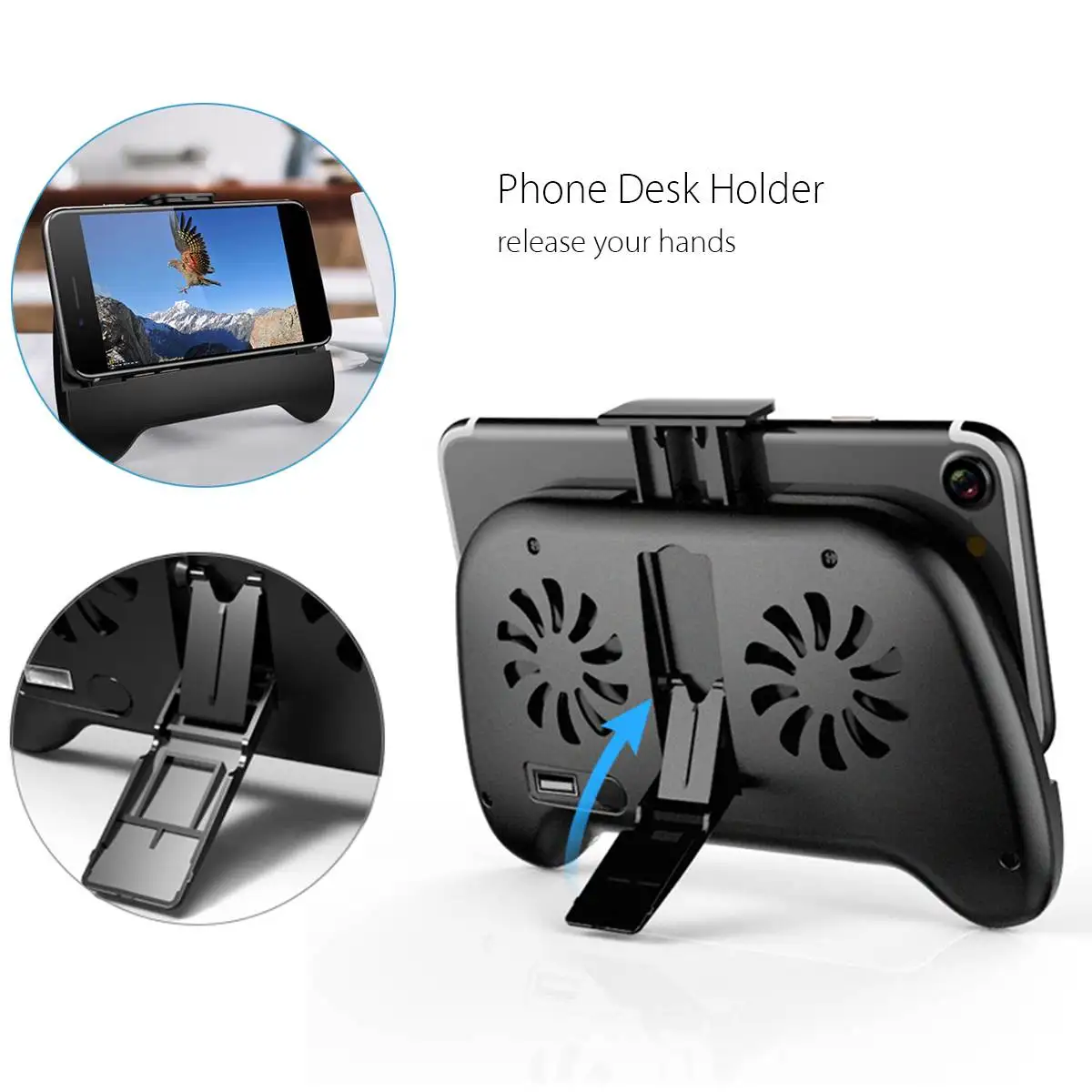  4 in 1 Phone Gamepad Game Handle Joystick Smartphone Holder 2 Cooling Fan 2000 mAh Bank For PUBG