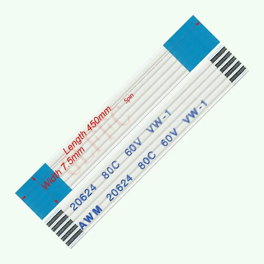 5pin 1,25 шаг 130 мм-1000 мм a-тип Гибкий плоский кабель FFC awm 20624 ROHS для ttl lcd DVD Компьютера - Цвет: 450