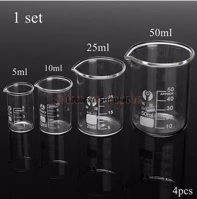

4Pcs/set 5ml/10ml/25ml/50ml Glass Beaker Pyrex Beaker Lab Measuring Cup for Lab or Kitchen Use