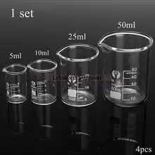 4 unids/set 5 ml/10 ml/25 ml/50 ml vaso de vidrio Pyrex vaso de medición de laboratorio para uso en laboratorio o cocina