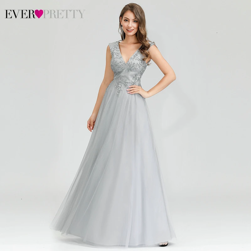Серые Вечерние платья Ever Pretty A-Line с блестками и двойным v-образным вырезом без рукавов из тюля элегантные вечерние платья Abendkleider