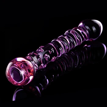 New Double Ended Crystal Purple Pyrex Glass Dildo, Artificial Penis Granule and Spiral G Spot Simulator Adult Sex Toys for Woman 6