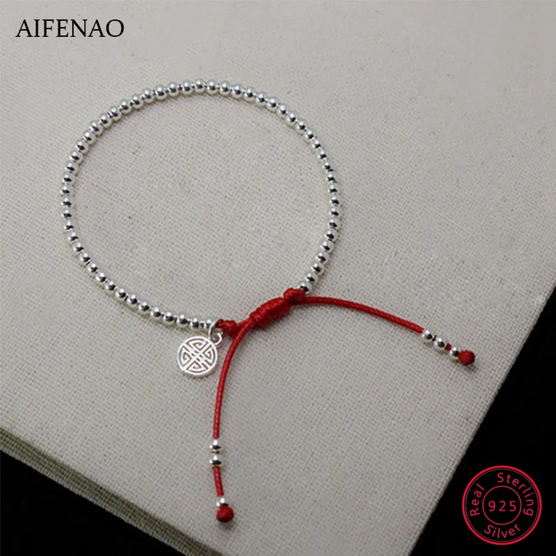 

925 Sterling Silver Beads Bracelets for Women Handmade Red Thread Rope Bracelet Friendship Bangle Lucky Jewelry Girls Lady Gift