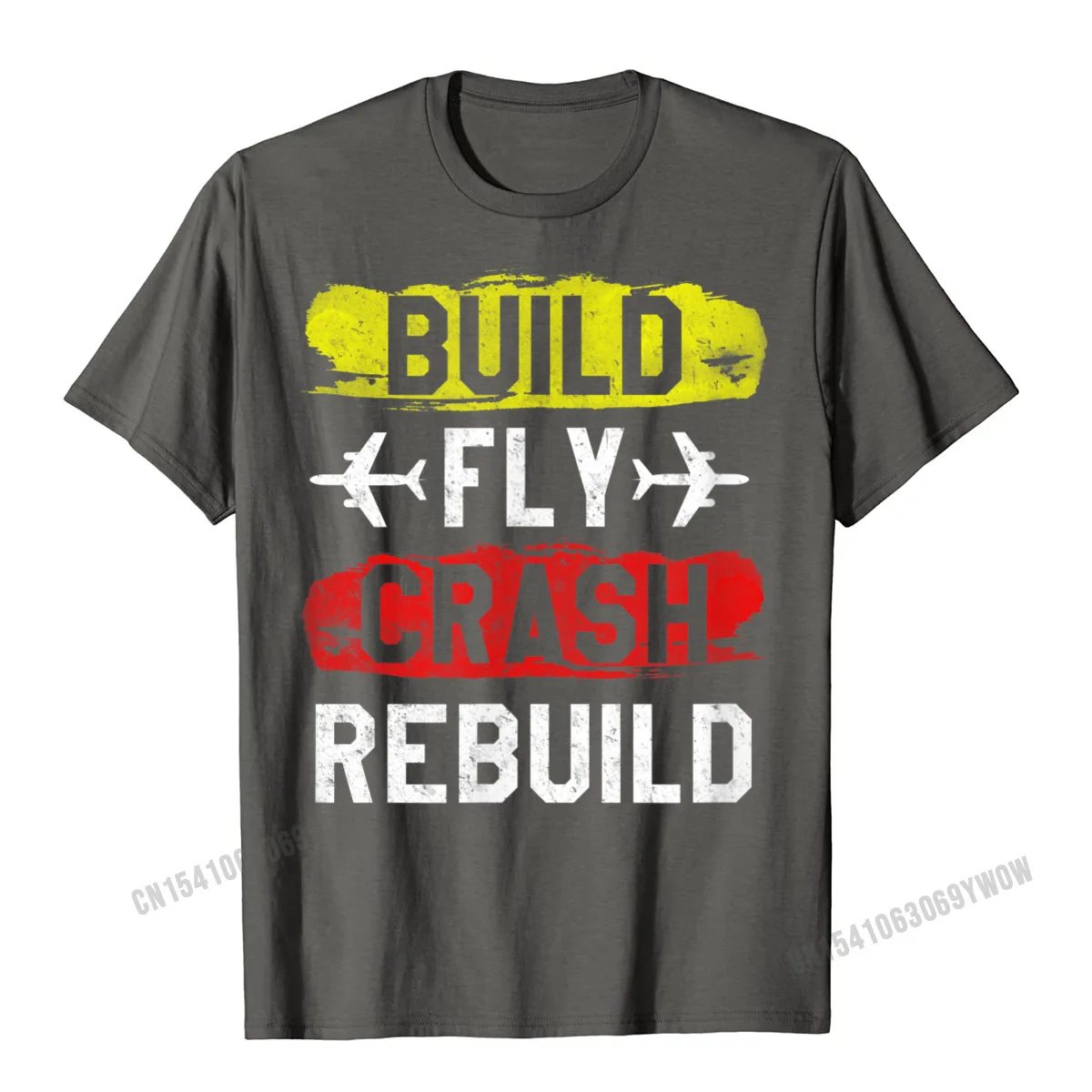 Design Print Tops T Shirt for Men Rife Summer Crewneck Pure Cotton Short Sleeve Top T-shirts Comics Tee Shirt Top Quality Funny Build Fly Crash Rebuild Airplane RC Plane Pilot T-Shirt__939 carbon